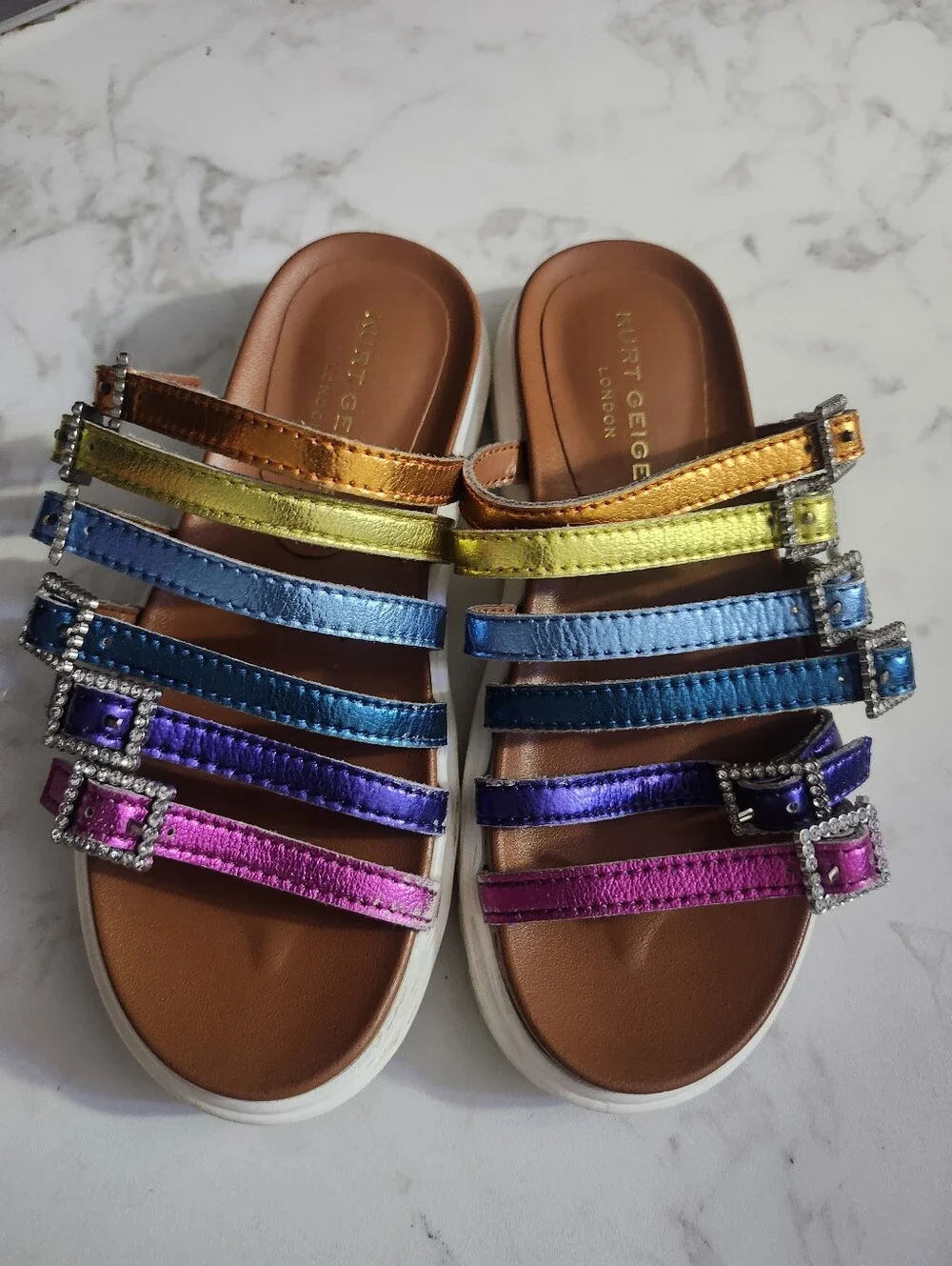 Kurt Geiger London Multi-Strap Metallic Slide Sandals